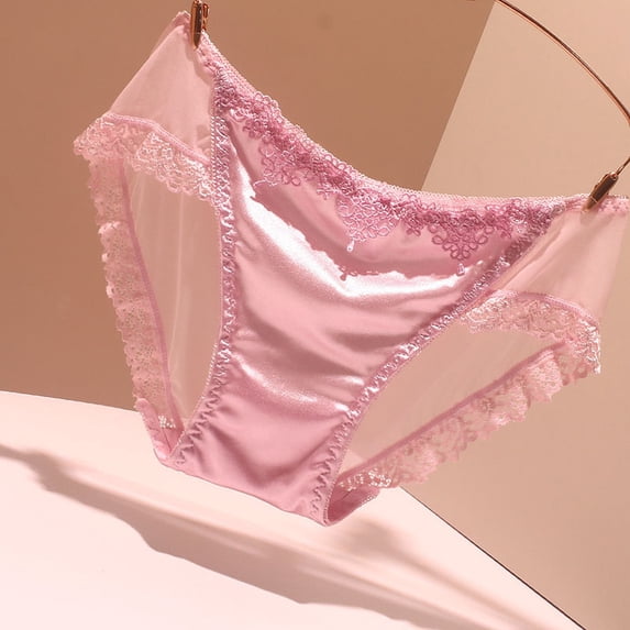Women Transparent Lace Seamless Underwear Soft Comfortable Triangle Panties Sheer Breathable Elastic Fit Daily Wear, L, Pink