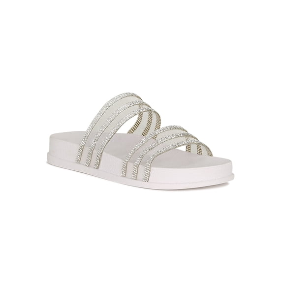 Women Transparent Rhinestone Double Band Open Toe Slide Sandal 19022