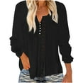 thumbnail image 1 of Women Trendy Blouses Casual Loose Henley Tops Pullover Hollow-Out Button Long Sleeve Shirts Solid Color Pleates Top, 1 of 5