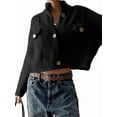 thumbnail image 1 of Womens Cropped Cardigan Sweaters Button Up Chunky Knit Long Sleeve Stand Collar Open Front Loose Jackets Black XL, 1 of 7