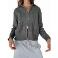 thumbnail image 1 of Women Trendy Collared Long Sleeve Zipper Front Cable Knit Cardigan Sweater Fall Oversized Coat Grey L, 1 of 5