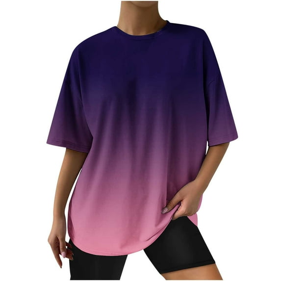 Women Trendy Graphic Print Tee Shirt Oversized Short Sleeve Crew Neck Drop Shoulder Casual Blouse T-Shirt Tops Pullover