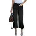 thumbnail image 1 of Women Trendy High Waisted Flare Wide Leg Jeans Cropped Denim Pants Stretchy Baggy with Patch Pockets Black L, 1 of 9