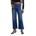 thumbnail image 1 of Women Trendy High Waisted Flare Wide Leg Jeans Cropped Denim Pants Stretchy Baggy with Patch Pockets Dark Blue XL, 1 of 9
