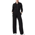 thumbnail image 1 of Women Trendy Homewear Loose Relaxed Overalls Jumpsuit Fashion Olyvenn Womens Casual Long Sleeve Zipper Turn-down Collar Bodycon Solid Wide Legging Jumpsuit Rompers With Pocket Black XXL, 1 of 8