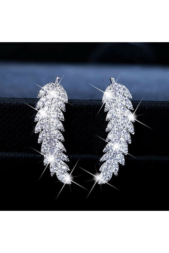 Women Trendy Luxury Leaf Micro Paved Stud Earrings