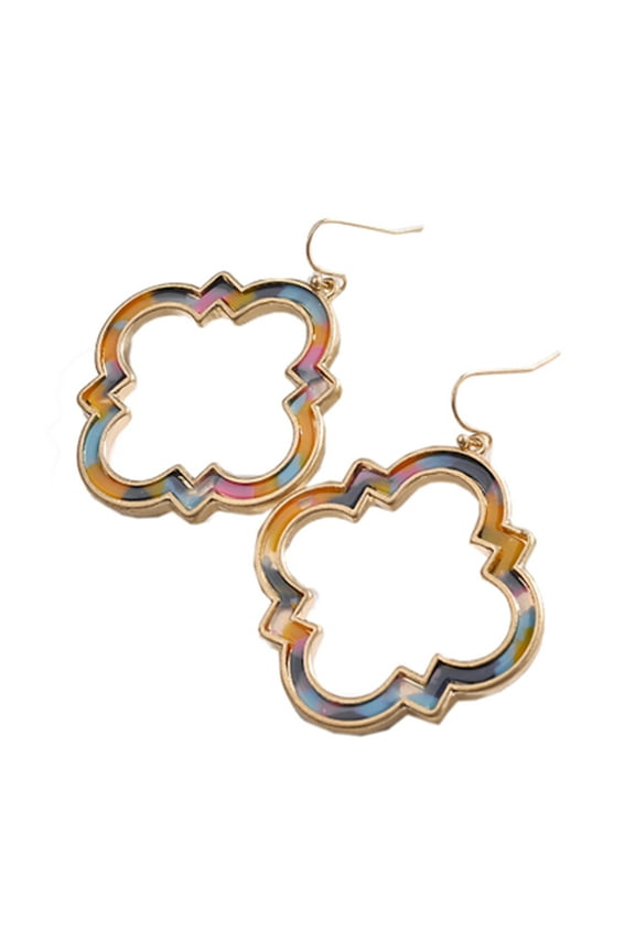 Women Trendy Morocco Frame Tortoise Shell Leopard Statement Dangle Earrings (Orange)