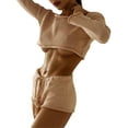 thumbnail image 1 of Women Trendy Outfit, Knitted Wool Off Shoulder Crop Tops + Shorts Set, 1 of 9