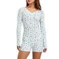 thumbnail image 1 of Women Trendy Playsuit, Floral Print V Neck Button-Down Long Sleeve Tight Rompers Shorts for Ladies, 1 of 9