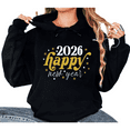 thumbnail image 1 of Women Trendy Snowflake 2026 Happy New Year Theme Graphic Tee T Shirt Tees Tops Hooded long-sleeved Black S-2XL, 1 of 7