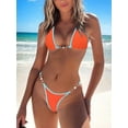 thumbnail image 1 of Women Triangle Halter Bikini Set High Cut String Thong Bathing Suit Self Tie Two Piece Swimsuit Swimwear with Faux Pearl Decor Orange M, 1 of 7