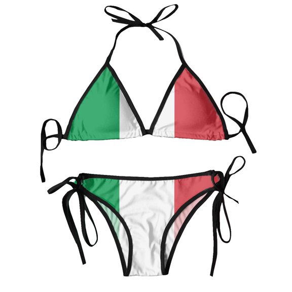 Women Triangle Swimsuit Lace-up Bikini Set Halter Swimwear Pushup Flag Of Italy