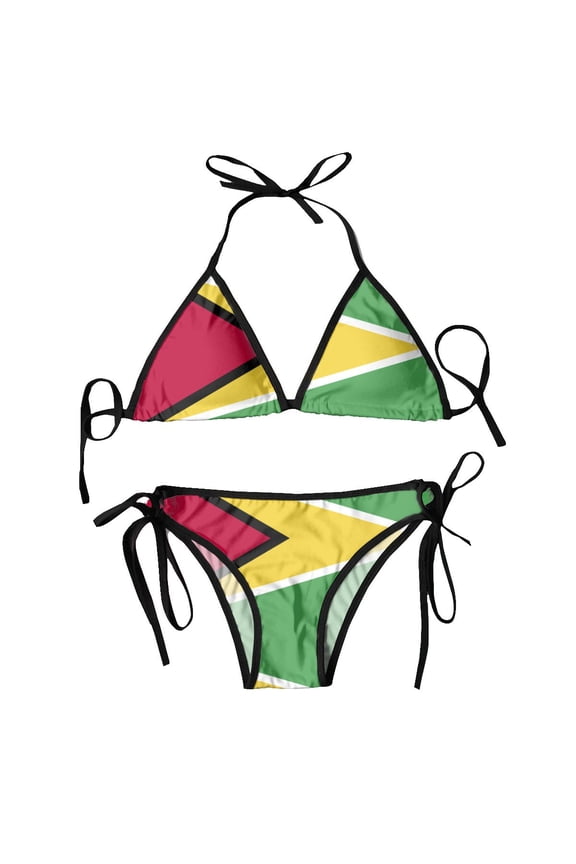 Women Triangle Swimsuit Lace-up Bikini Set Halter Swimwear Pushup Guyana Flag