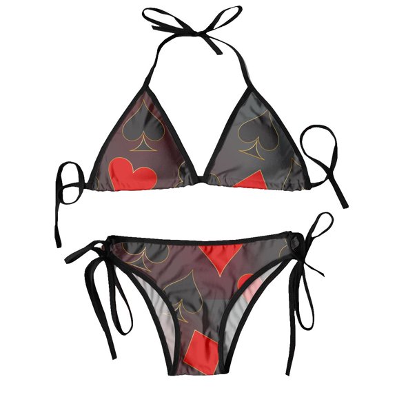 Women Triangle Swimsuit Lace-up Bikini Set Halter Swimwear Pushup Poker