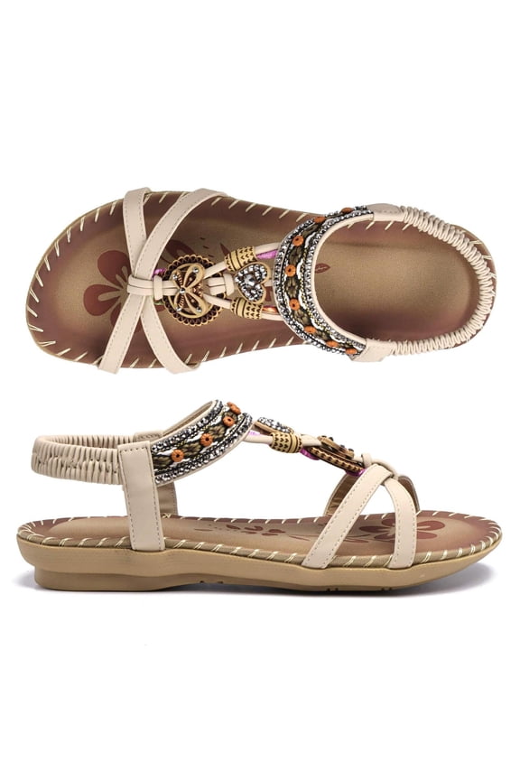 Women Tropical & Floral Gladiator Sandals Elastic Strap Lightweight Beach Shoes