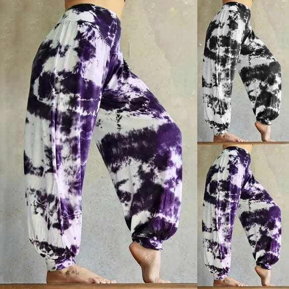 Women Trouser Pants Plus Size Women Fashion Print Casual Elastic Waist Trousers Sport Long Lantern Pants Purple 5XL