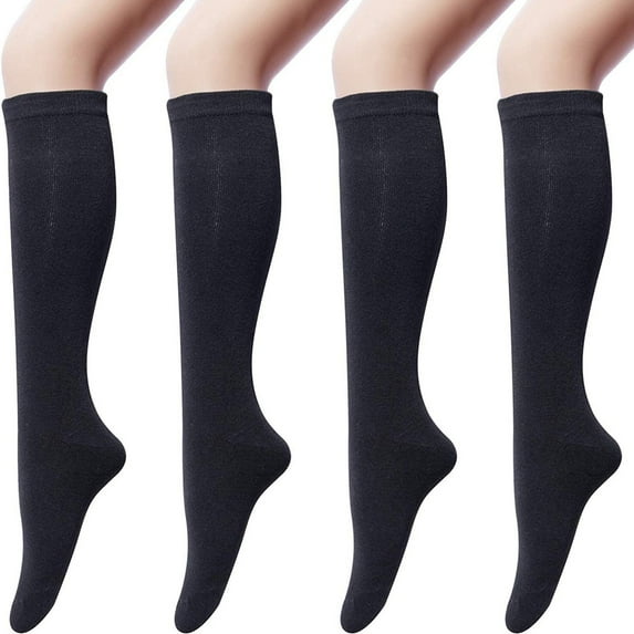 Women Trouser Socks 4 Pairs Silky Knee High Nylon Dress Socks Opaque and Stretchy for Formal Wear Black