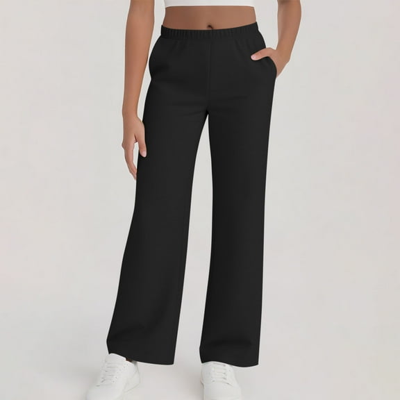 Women Trousers Elasticated High Waist Wide Leg Pants with Pockets Ladies Elegant Loose Lounge Palazzo Pants Black M