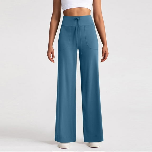 Women Trousers High Elasticated Waist Straight Leg Stretch Yoga Pants Casual Trousers with Pockets Navy XL