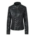 thumbnail image 1 of Women Trucker Jacket Faux Leather Utility Biker Jacket Zipper Lapel Collar Jacket Long Sleeve Leather Jacket Autumn Winter Coat Flight Bomber Jacket Ladies, 1 of 3