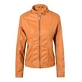 thumbnail image 1 of Women Trucker Jacket Faux Leather Utility Biker Jacket Zipper Lapel Collar Jacket Long Sleeve Leather Jacket Autumn Winter Coat Flight Bomber Jacket Ladies, 1 of 7