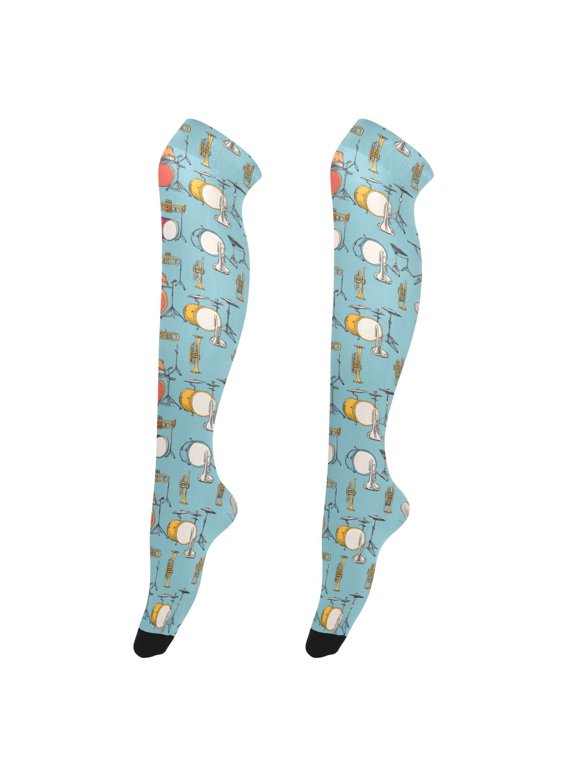 Women Trumpet Drums Pattern Pattern Over Knee Thigh High Socks