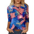 thumbnail image 1 of Women Tshirts Spring Summer Casual O-Neck Three Quarter Sleeve Leisure Top T-Shirt Independence Day Printed TShirt Holiday Female Dailywear Clothing, 1 of 4