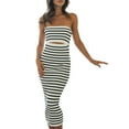 thumbnail image 1 of Women Tube Top Dresses Knit Strapless Cut Out Striped Midi Bodycon Dress Summer Backless Fitted Long Beach Dresses, 1 of 7