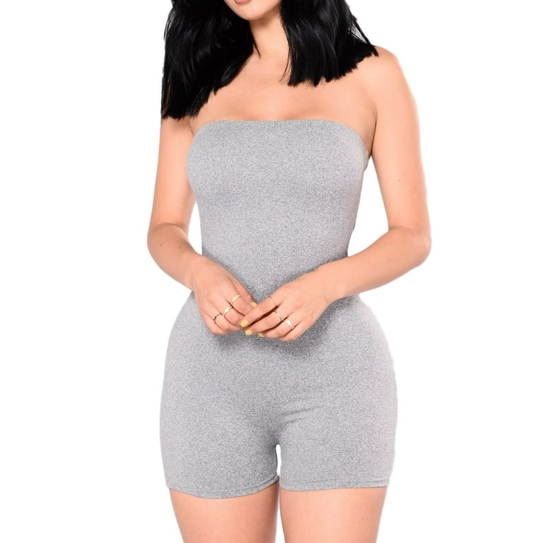 Slim fitted solid sales tube romper