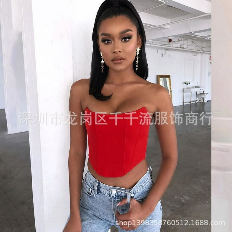 Women Tube Top Strapless Crop Top Sleeveless Bandeau Top Outfit