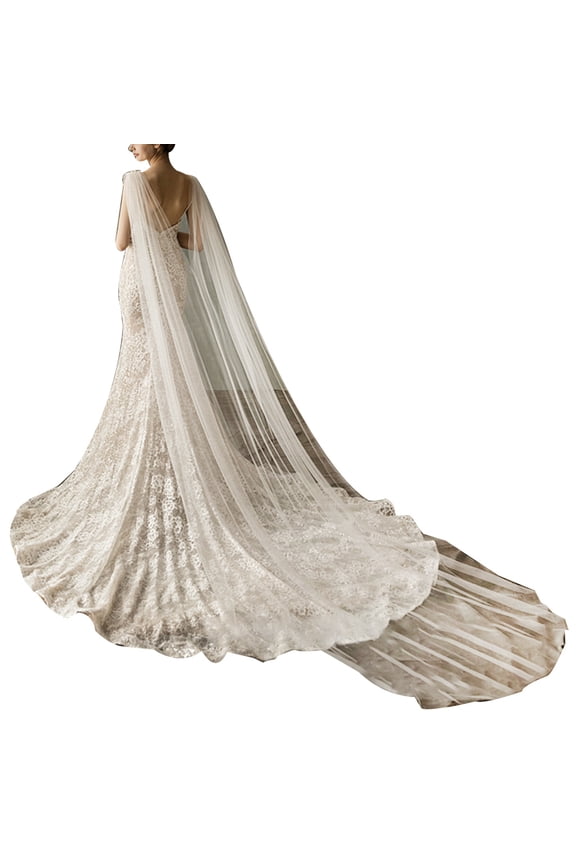 Women Tulle Cathedral Floor Length Wedding Capes Shoulder Imitation Crystal Jewe