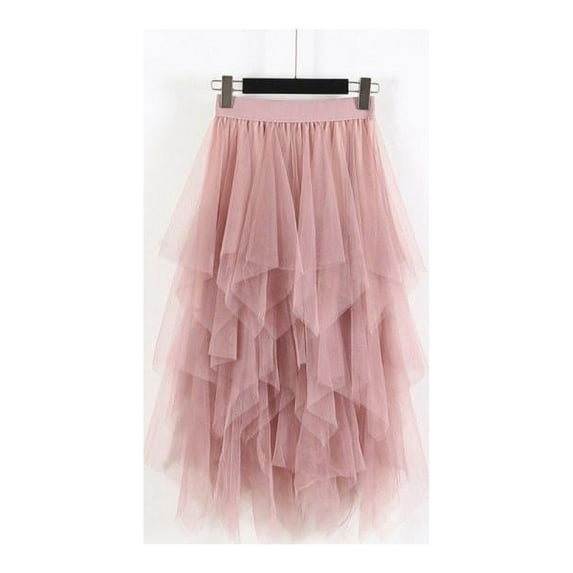 Women Tulle Mesh Skirt Ladies Elastic High Waist Layers Pleated Long Skirt Dress