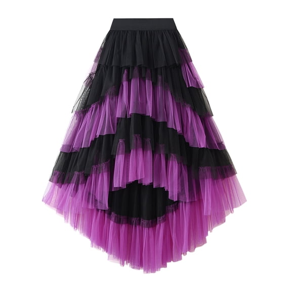 Women Tulle Peplum Skirt Layered Mesh Bustier Elastic Pleated A-Line Skirt High Low Skirt Streetwear for Beach Party
