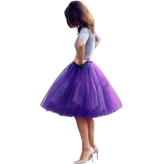 Women Tulle Skirt 4-Layers Mesh Fluffy Princess Underskirt A Line Knee Length Dancing Tutu Skirt for Wedding Party Homecoming Prom
