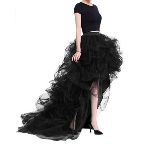 Women Tulle Tutu Long Skirt High Waist Floor Length Maxi Tulle Layered Skirt Wedding Night Out Party A-Line Skirt