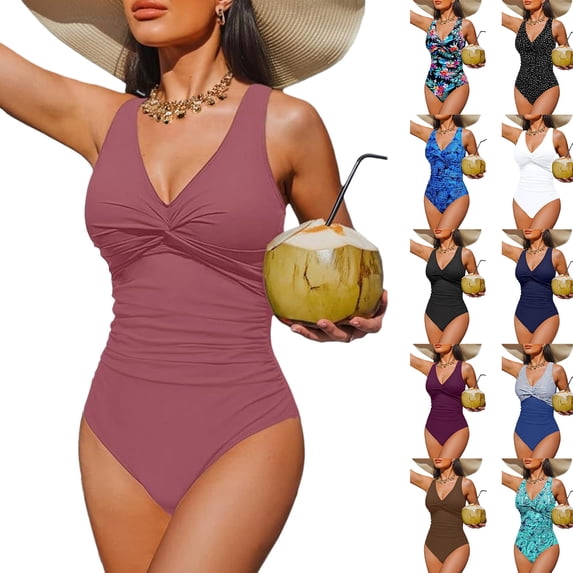 Women Tummy Control One Piece Swimsuit Push Up Bathing Suit Full Coverage Slimming Swimwear Sky Blue L