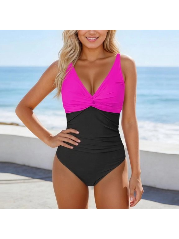 Hot Pink Women Tummy Control One Piece Swimsuit - Push Up Bathing Suit Full Coverage Slimming Swimwear