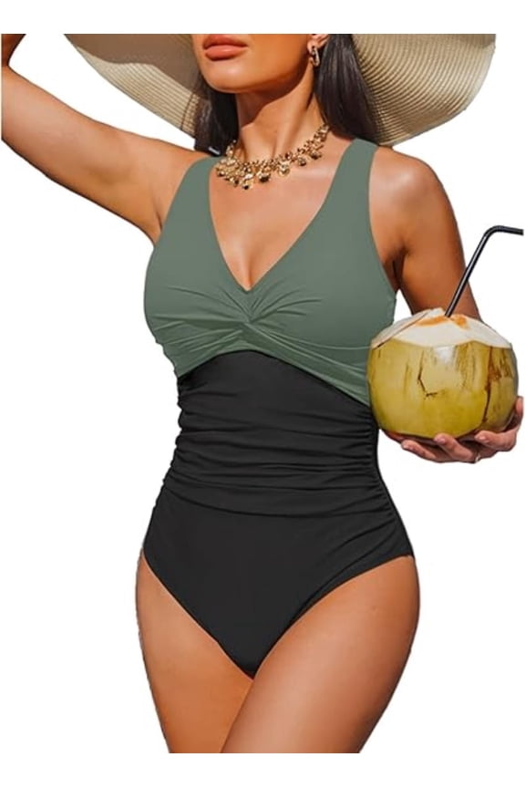 Women Tummy Control One Piece Swimsuit - Push Up Bathing Suit Full Coverage Slimming Swimwear