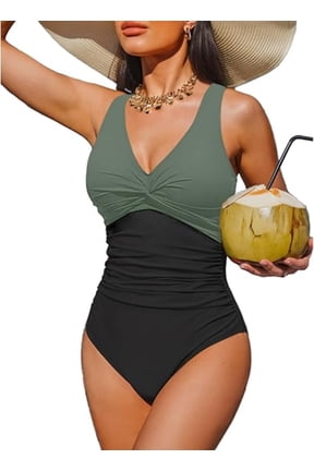 Women Tummy Control One Piece Swimsuit - Push Up Bathing Suit Full Coverage Slimming Swimwear