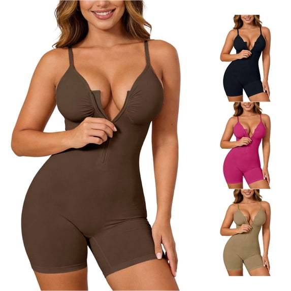 Women Tummy Control Shapewear Shapewear Bodysuit Control Seamless Zip Up Waist Defining Daily Smoothing Fajas Brown,XL