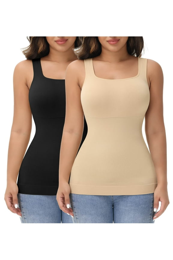 Women Tummy Control Shapewear Tank Tops Seamless Square Neck Compression Tops Slimming Body Shaper Camisole