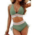 thumbnail image 1 of Women Tummy Control Swimsuits Color Block Two Piece Drawstring Bathing Suit Light Green L, 1 of 7
