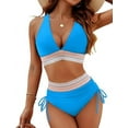 thumbnail image 1 of Women Tummy Control Swimsuits Color Block Two Piece Drawstring Bathing Suit Sky Blue M, 1 of 7