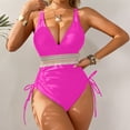 thumbnail image 1 of Women Tummy Control Swimsuits One Piece Slimming Modest Bathing Suit Color Block Drawstring Swim Suits Hot Pink M, 1 of 4