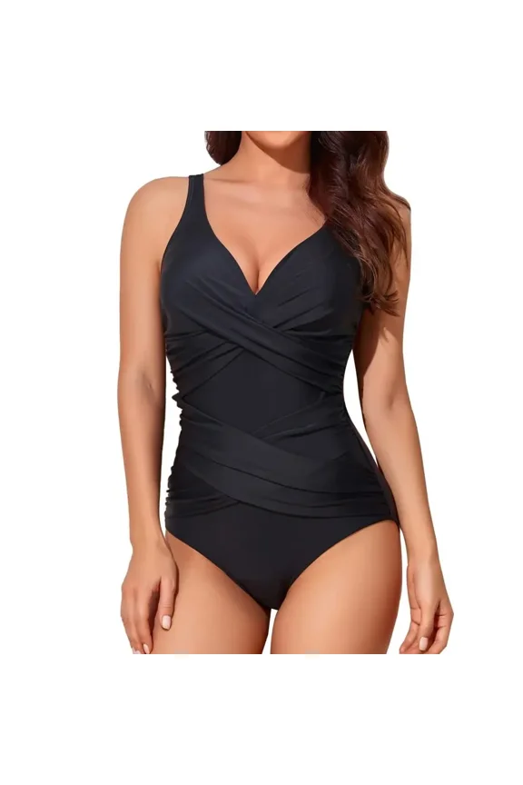 Women Tummy Control Swimsuits Slimming Bathing Suit Ruched Push Up Vintage Padded Swimwear Bikini