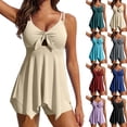 thumbnail image 1 of Women Tummy Control Tankini Swimsuit Flowy Two Piece Tie Front Ruffle Bathing Suits Vacation Swimwear Top with Bottom, M, 1 of 9