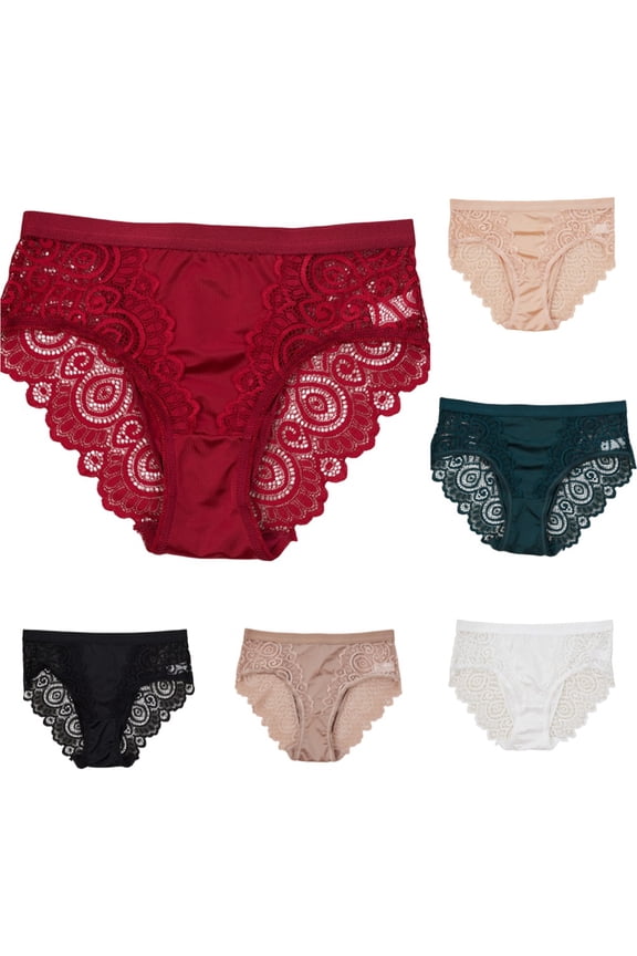 Women Tummy Control Underwear High Waisted Lace Panties High Cut Silky Soft Ladies Sexy Briefs Everyday Wear 04# Red M