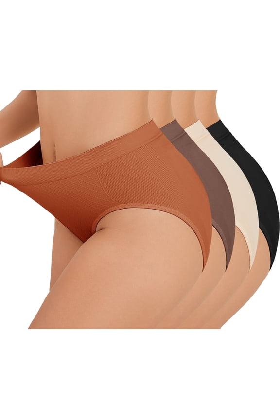 Women High Waisted Underwear Shapewear, Seamless Briefs Full Coverage Ladies Panties Black+Skin+Caramel+Coffee 2XL