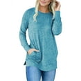 thumbnail image 1 of Women Tunic Long Sleeve Round Neck Sweatshirts for Women Blue Medium, 1 of 4