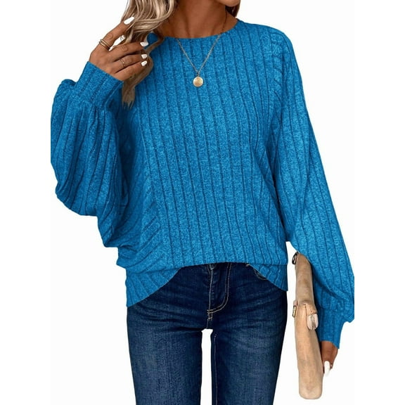 Women Tunic Plus Size Long Sleeve Tops Loose Fit Dressy Crew Neck Pullover Basic Sweaters Royal Blue XXL